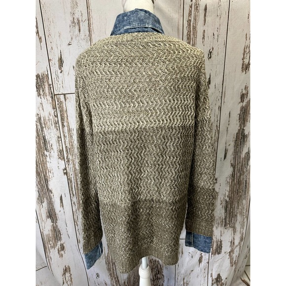 Easel Multi-tone Beige Sweater With Acid Wash Jean Collar Loose Fit - Picture 3 of 5